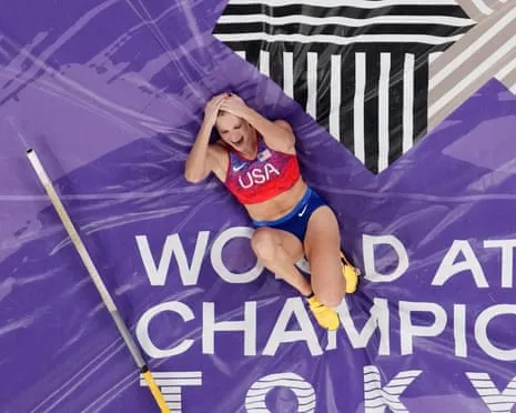 The American vaulter wins third straight world championship vaulting gold in nail-biting Japanese competition